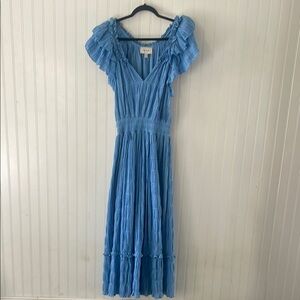 Cleobella Blue Ruffled Maxi Dress with Puff Sleeves